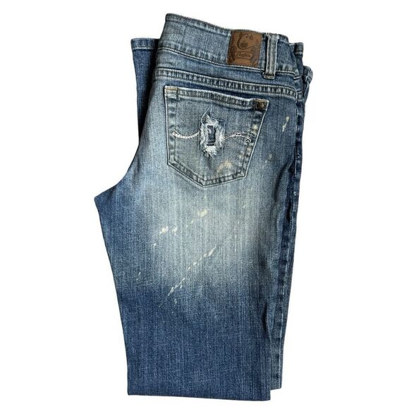 CANDIE’S Vintage Y2K 90’s Floral Embroidery Bell Bottoms Blue jeans Size 7/28 - Picture 7 of 10